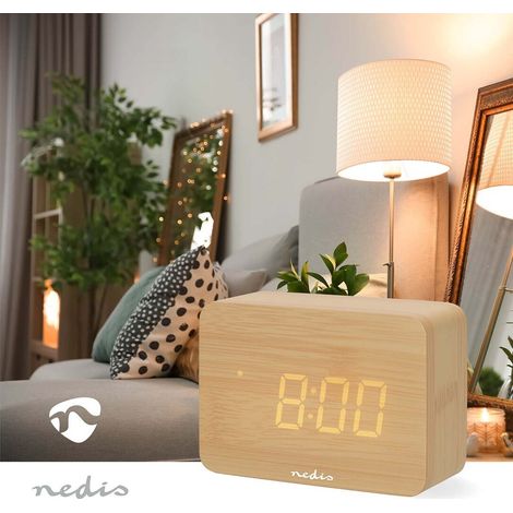 Nedis Digital-Schreibtisch-Wecker / LED / Backlight / Snooze-Funktion / Datumsanzeige / Raumtemperatut / Holz