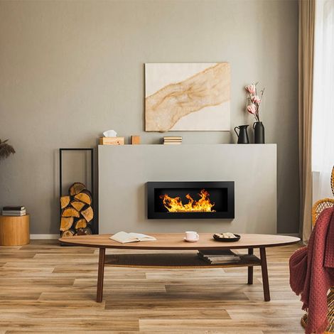 Chimenea de bioetanol Lucca Black para pared o empotrada, L 90 x P 12 x H 40