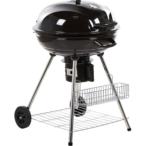 Barbecue a carbonella con coperchio rotelle e griglia termometro nero Marapi