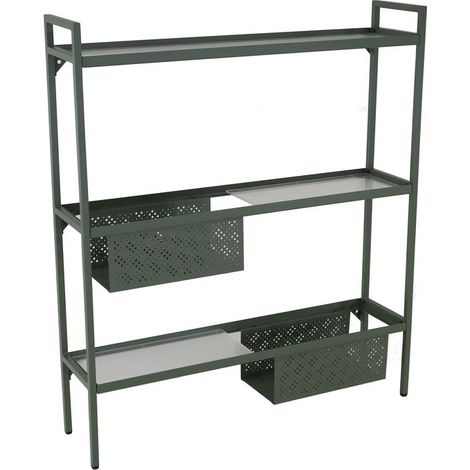 PROLOISIRS Etagère Balcon en acier à 3 niveaux - 118 x 24 x 102 cm - vert (1/2)