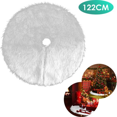 SWANEW Coperta per albero di Natale. coperta per albero di Natale forma rotonda fiocco di neve bianco peluche albero di Natale tappetino di supporto per le decorazioni natalizie 122cm (1/5)