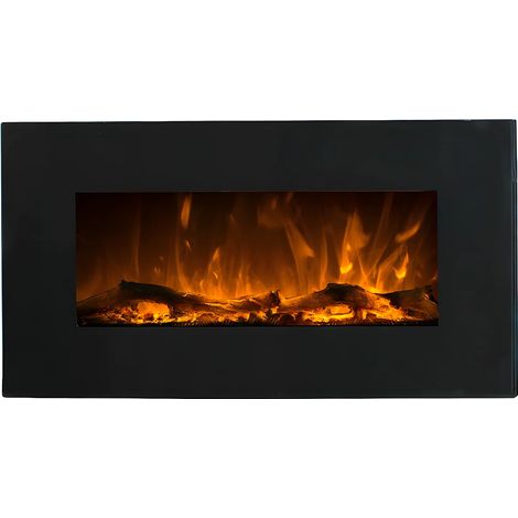 Vente-Unique – Cheminée électrique murale 1400W – Verre trempé – Télécommande – Surface de chauffe 30m² – Dimensions L84 x H45 x P14 cm – Noire (1/5)