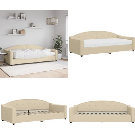 Lit de jour avec matelas crème 90x200 cm tissu - Canapé Convertible - Lit Deux Places - Lit Invité - Literie - Meuble Multifonctionnel - Home & Living (1/5)
