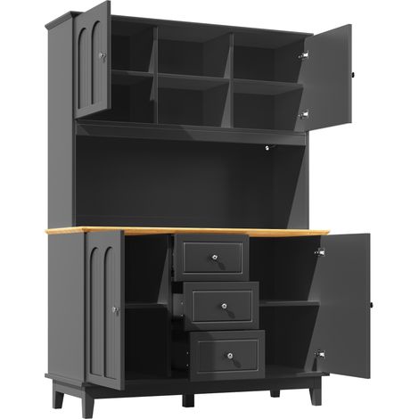 Credenza alta con illuminazione LED e controllo via app 120x40x180 cm MDF nero e legno HOMVRA (1/5)