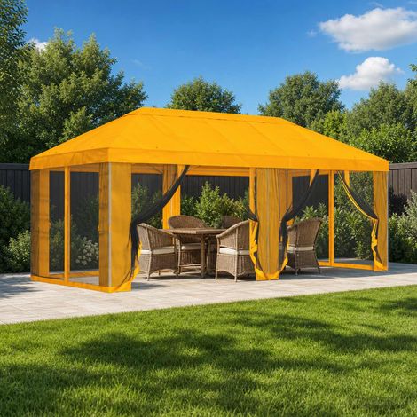 Teenpull – Pavillon Dach mit Seitenwänden 6 x 3 m Gelb Polyester 190 (1/5)