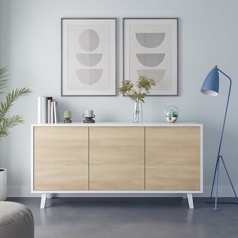 Credenza - 3 Ripiani Apertura Push Pull, Bianco, -, 154x41x75h cm Pergamino (1/4)