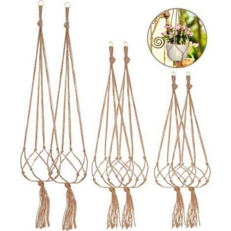 Lot de 6 Pots de Fleurs en macramé en Coton pour décoration Murale