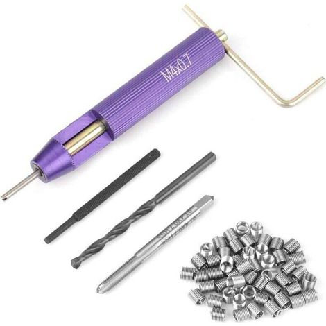 Kit de Réparation des Filetage, 50Pcs Fil Enroulé Hélicoïdal Inserts Filetés en Acier Inoxydable Set Fil Enroulé Hélicoïdal M4 x 2D Outil d'Installation M4 Jeu de Foret