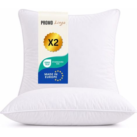 Promo Linge Oreiller Moelleux Premium – Enveloppe Microfibre Douce et Garnissage 100% Fibres Creuses Polyester - 65x65 cm - Lot de 2