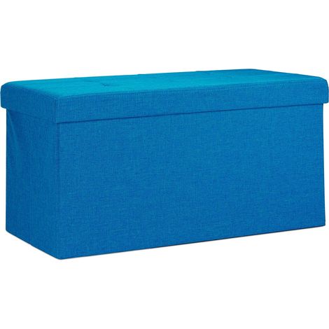 Taburete de banco otomana cómoda plegable con almacenaje reposapiés 76 cm azul lino 1300023372 (1/5)
