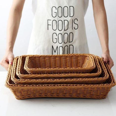 Panier rectangulaire en imitation rotin - - Petite taille - 30x20x7 cm - Lavable - Polyvalent - 210 g (1/5)