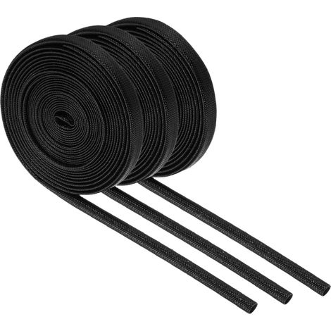 3Pcs Gaine Cable Tressé Isolante 4mm ID 3 Mètre Long Noir Gaine en Fibre de Verre Enduite de Silicone Haute Température pour Conduites de Tuyaux Automobiles et Câblage Électrique (1/5)