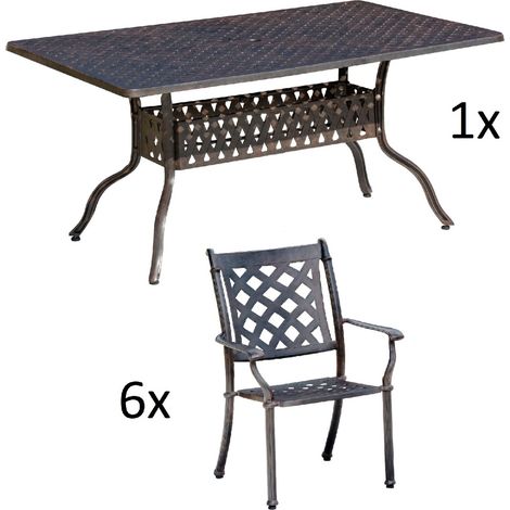 Inko 7-teilige Sitzgruppe Alu-Guss bronze Tisch 120x80x74 cm cm mit 6 Sesseln Tisch 120x80 cm mit 6x Sessel Duke (1/2)