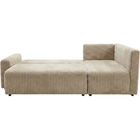 ELVIS L - Canapé d'angle convertible gros velours côtelé 4 places - Beige (1/5)