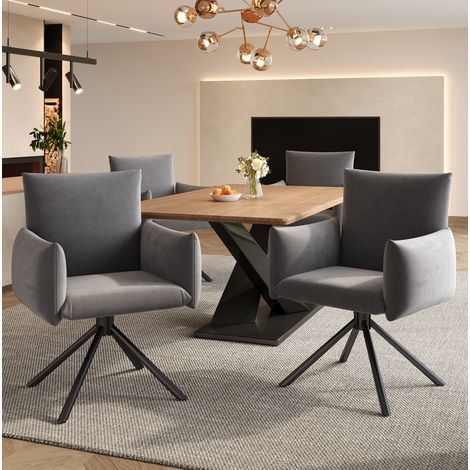 MEUBLIV lot de 4 chaises de salle à manger grises pivotantes 360° avec accoudoirs (1/5)