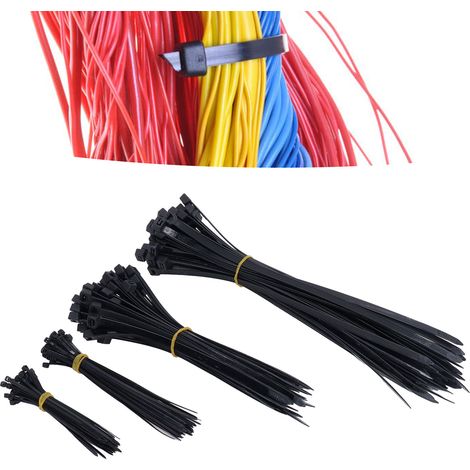 Set mit 200 robusten Kabelbindern in verschiedenen Größen (4, 6, 8, 12 Zoll), Zugfestigkeit 18 lb und 120 lb, schwarz. (1/5)