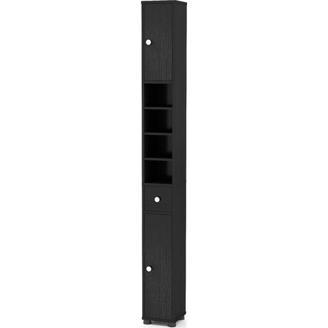 COSTWAY Mobile Bagno 180 cm, Armadio Colonna Salvaspazio con 1 Cassetto, 5 Ripiani Regolabili e Struttura Antiscivolo, Mobiletto per Soggiorno, Camera da Letto e Cucina (Nero) (1/5)