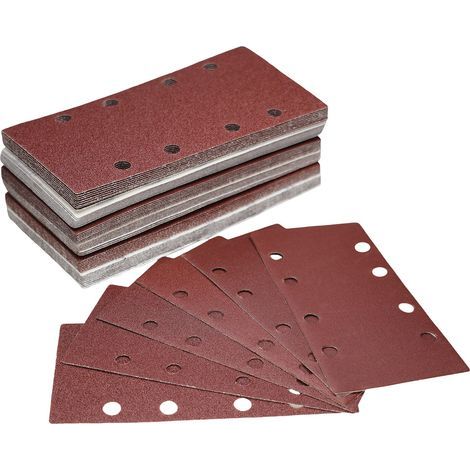 Feuilles abrasives auto-agrippantes, 186 x 93 mm, 8 trous, p. Ponceuses vibrantes, Corindon normal (Lot de 50) G240