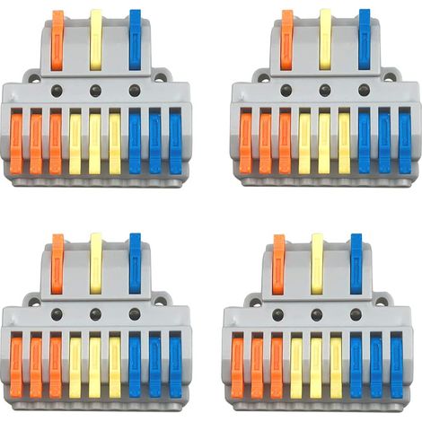 4Pcs KV439 Lever-Nut Wire Connector Set, 3 in 9 Outputs Conductor Compact Wire Connectors, Compact Connector Spring Terminal Block (1/4)