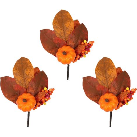 Fausses Feuilles d'Automne Lot De 3 Halloween Thanksgiving Décorations Branche à feuilles d'érable pour Thanksgiving Pour Salle À Manger Cuisine Table Entrée Porche Fête De (1/5)