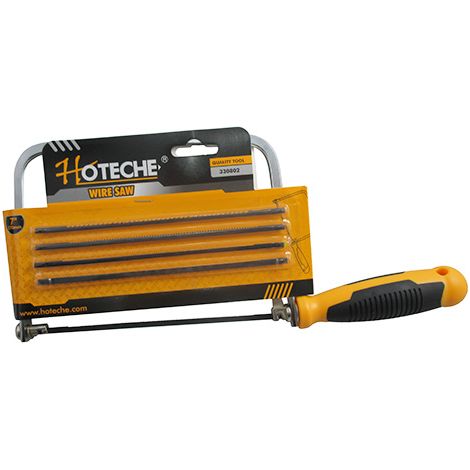 HOTECHE arco sierra marqueteria 170mm &435 sierras , Arco de sierra para marqueteria de 120mmIncluye 5 hojas de sierra para diferentes tipos de maderaMango engomado antidesli