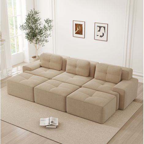 Divano letto modulare in velluto a coste beige OKMYHOME (1/5)