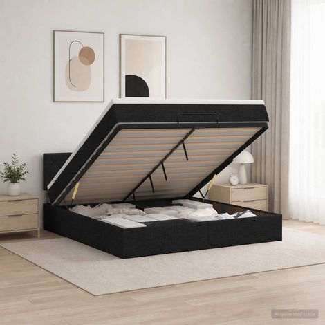 Lit ottoman avec matelas Noir 140 x 190 cm Tissu (1/5)