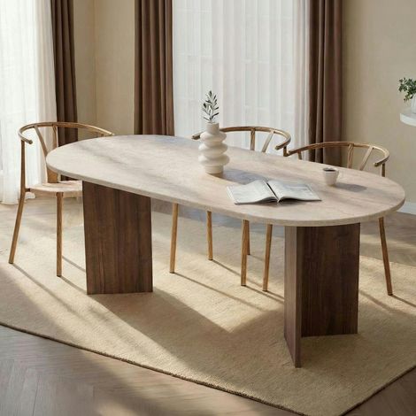 Table à manger ovale décor travertin et noyer 200 cm MARFA (1/5)