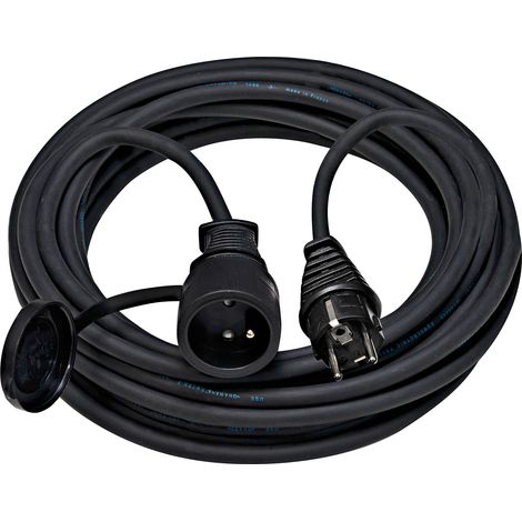 Rallonge électrique prolongateur PRO avec prise à clapet - IP44 Noir 10m - H07RN-F 3G1,5