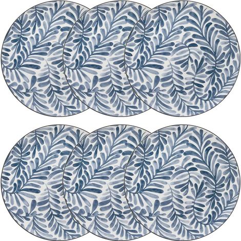 Lot de 6 Assiettes Plates "Umami Feuille" 26cm Bleu (1/2)