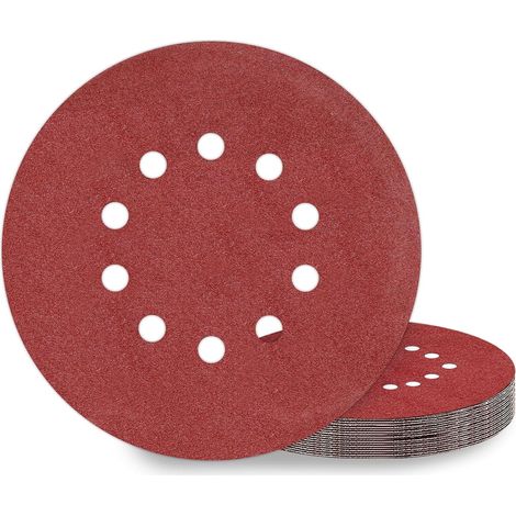 Disques de Ponçage 225 mm 10 Pièces Grain P120 10 Trous Disques Abrasifs 225 mm Ronds Papier Abrasif for Ponceuse (1/5)