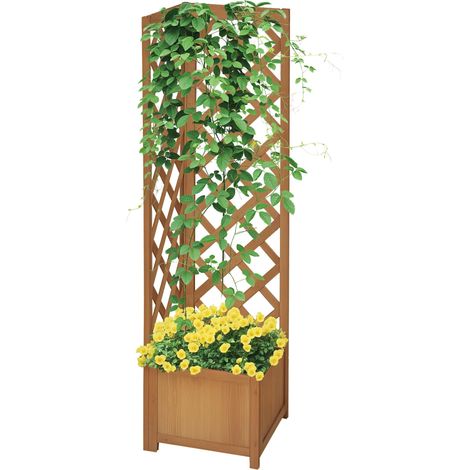 Jardinière en cèdre brun avec support, idéale pour les plantes grimpantes et la décoration, 40 x 40 x 145 cm (1/5)