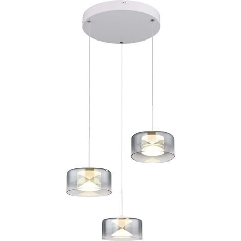 Suspension LED, applique, plafonnier, métal, verre, couleur fumée, H 150 cm
