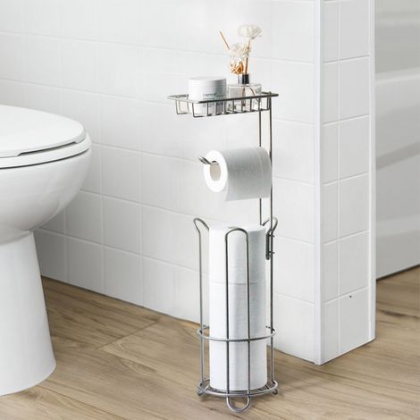 Support Pour Papier Toilette - En Fer - Design Moderne - Debiteuse Integree - Sur Pied - Blanc Noir Argent Bronze - 1 Pièce (1/4)