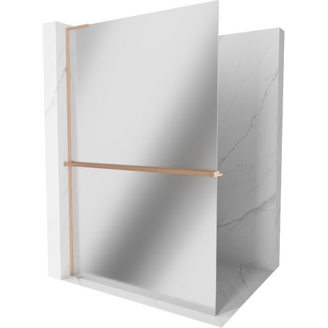 Mexen Kioto+ L paroi de douche avec étagère Walk-in 120 x 200 cm, miroir, laiton brossé - 800-120-123-65-50 (1/5)