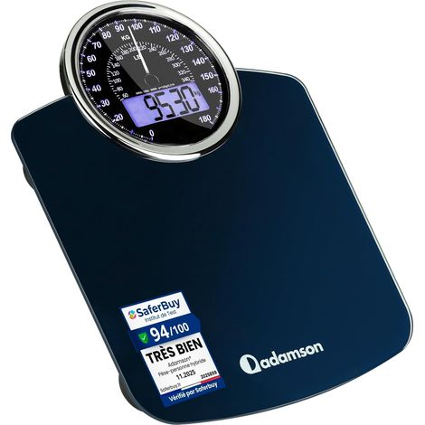 Hybrid Pèse-Personne - Analogique & Digital, Précis jusqu'à 180 kg Lisez votre poids sur cadran analogique et LCD en même temps. Large plateau, 3 piles AAA incluses, prêt à l'emploi. (1/5)