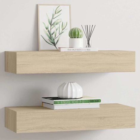 vidaXL Estantes de pared con cajón 2 uds MDF roble 60x23,5x10 cm (1/5)