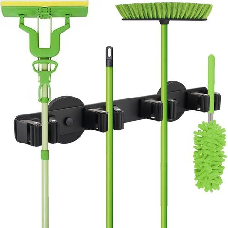 Support magnétique robuste pour balai à franges - Support mural magnétique pour outils de nettoyage - Support de rangement antidérapant pour la maison, la cuisine, l'atelier, la buanderie, le garage (1/5)