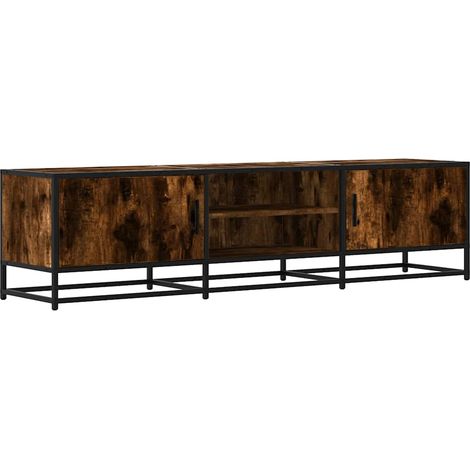 Meuble TV Banc TV Armoire TV chêne fumé 160x35x41 cm bois d'ingénierie et métal (1/5)