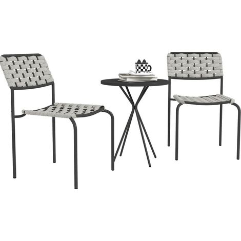 CHICFURN Set da giardino 3 pezzi grigio in polyrattan, sedie 46x60x80 cm (1/5)