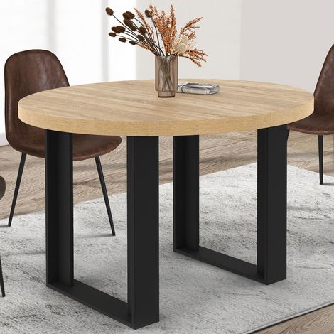 PHOENIX Mesa de comedor redonda extensible de 4 plazas en madera y negro 110 cm