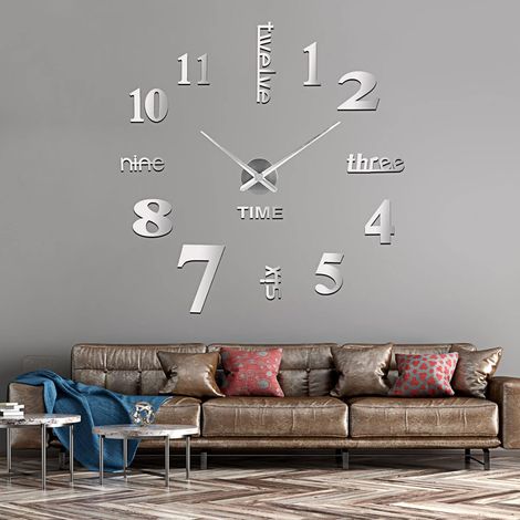 Horloge murale DIY 3D moderne en acrylique, décorations murales autocollantes pour salon, chambre, bureau, cadeau horloge quartz argentée 50-70cm, set de 2 pièces (1/5)