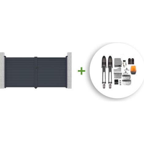 Portail battant électrique CARPATIA 350x180cm gris + Motorisation TANKER B700 (1/5)
