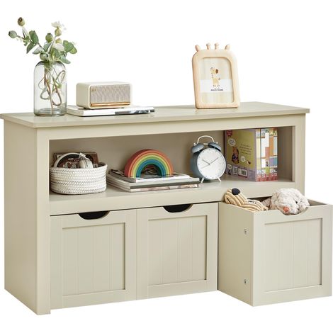Meuble de Rangement pour Jouets, Étagère pour Enfants, Armoire, Commode, avec 3 Rangements à roulettes, pour Salon, Chambre, Salle de Jeu, 30 x 102 x 60 cm, Beige Sable LHS380LH01 (1/5)