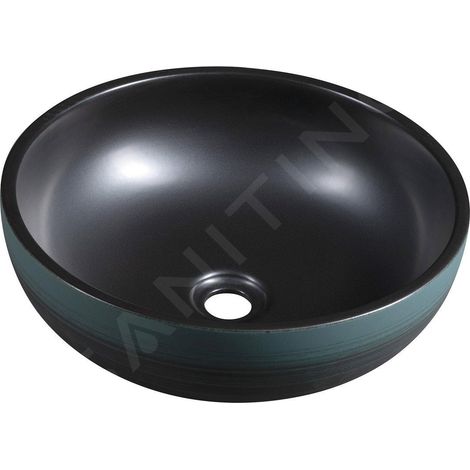 Sapho Priori - Lavabo pour plan de travail, diamètre 41 cm, sans trop-plein, noir/vert PI039 (1/5)
