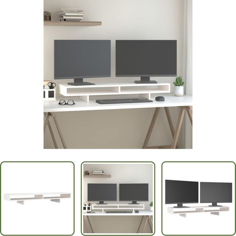 vidaXL Support moniteur - Support de moniteur Blanc 100x27x14 cm Bois de pin solide (1/5)