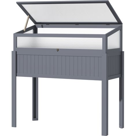Jardinière surélevée bois avec châssis froid serre 2 en 1 potager tomates herbes bac à fleurs polycarbonate gris 120x54x112/122 cm