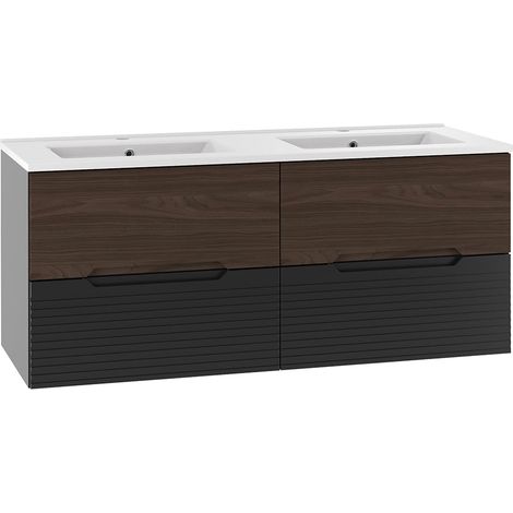 Meuble double vasque encastrée 120cm Sylla Noir et bois (1/5)