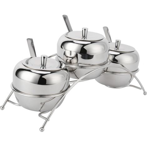 Ensemble de pots de rangement en acier inoxydable pour sel, poivre et sucre