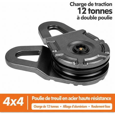 Poulie de mouflage treuil 4x4 12T acier au manganèse, câble max 13 mm, 25,5 × 15 × 7,5 cm, 3 kg, pour dépannage tout-terrain – Livraison gratuite (1/5)